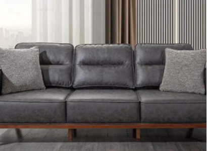 Modern grey 3-seater upholstered luxury leather sofas living room furniture